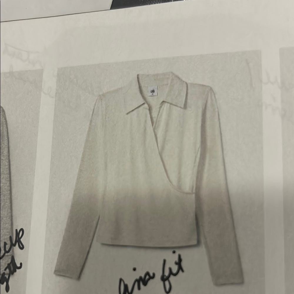 CAbi Cream Fitted Wrap Blouse with Notched Collar
